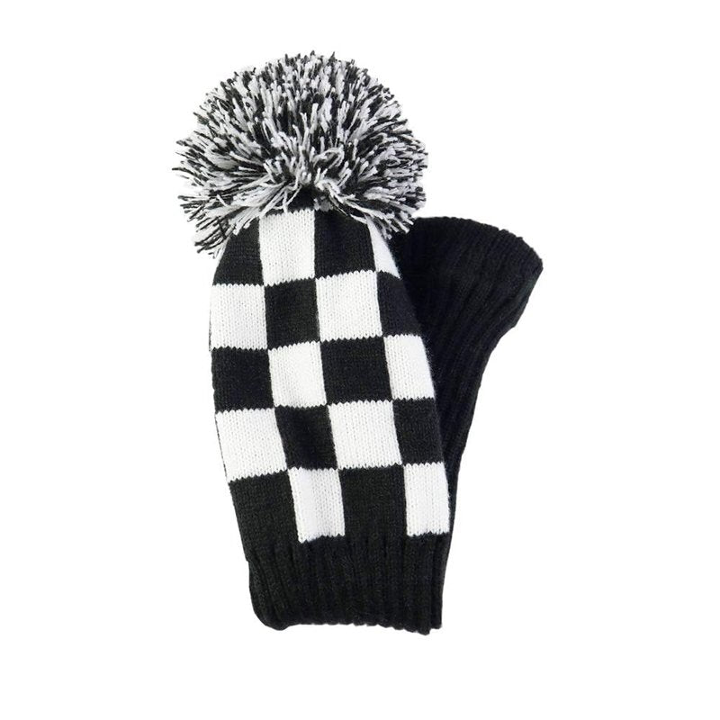 4 Pieces Stripes Knitted Golf Club Head Covers 1 3 5 X Driver and Fairway Wood2 and Hybrid(UT) (Black Square(4piece Set))