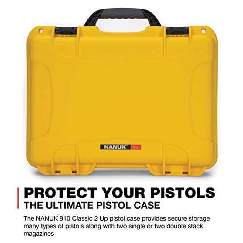 Nanuk 910 Waterproof 2UP Classic Pistol Hard Case - Yellow