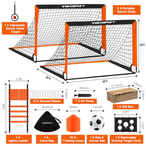 Black Orange 2 Pack Kids Soccer Goals 4x3 ft Pop Up Set with Accessories