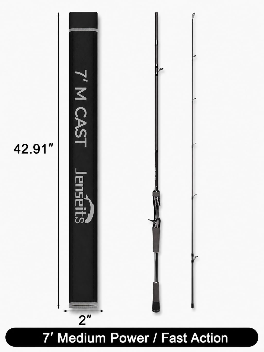 7'0" Casting Fishing Rod – 2-Piece Carbon Fiber Baitcasting Rod for Bass & Freshwater Fishing, Medium Power Fast Action, Ceramic Guides & EVA Handle – Travel-Friendly Design