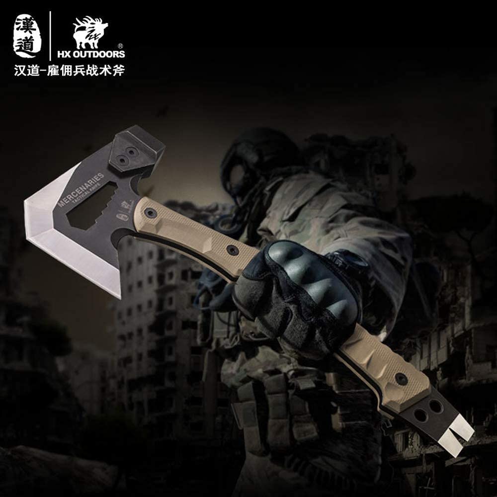 HX OUTDOORS Mercenarys Tactical Engineer Axes Multifunctional Explosion-Proof Axe Camping Artillery Fire Rescue Hammer Hiking Tools,Black