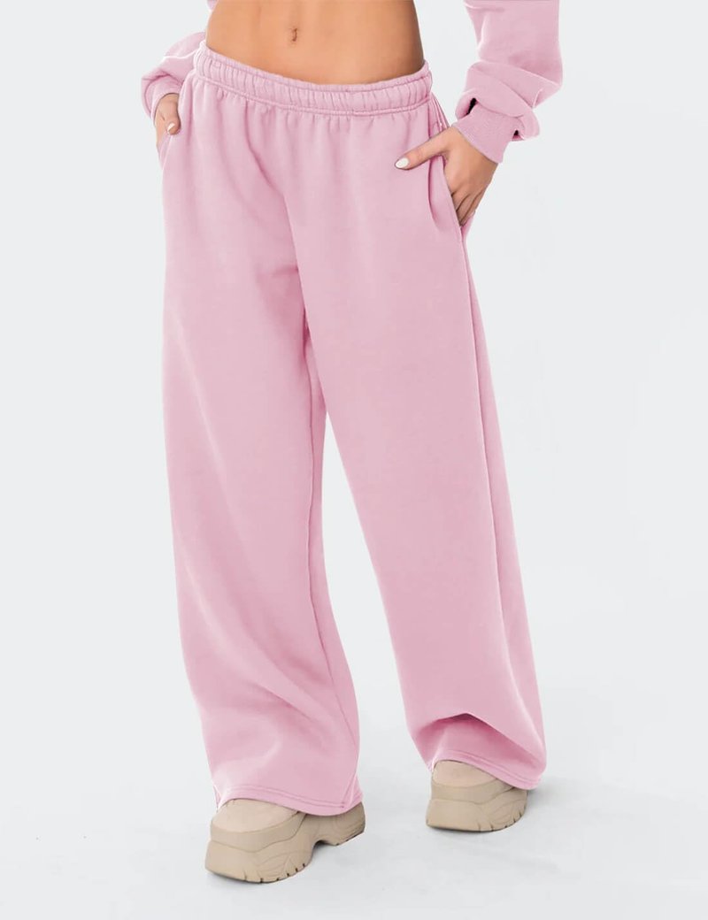 HeSaYep Women's Fleece Lined Sweatpants Wide Leg Baggy High Waisted Sweat Pants Drawstring Lounge Trousers Y2K Straight Leg Sherpa Pants Light Pink S