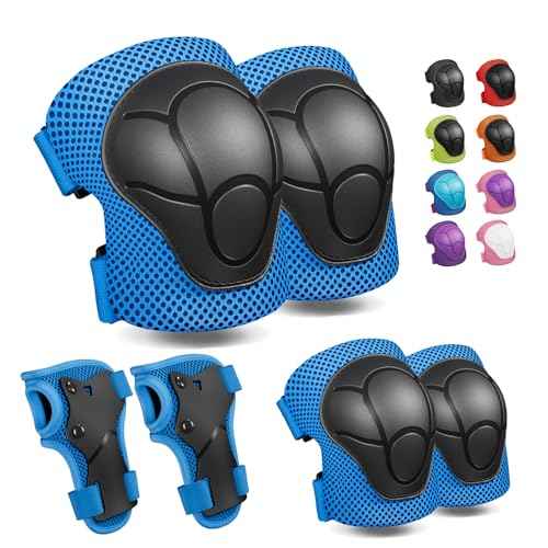Knee Pads for Kids Knee Pads and Elbow Pads Toddler Protective Gear Set Kids Elbow Pads and Knee Pads for Girls Boys with Wrist Guards 3 in 1 for Skating Cycling Bike Rollerblading Scooter-Blue M