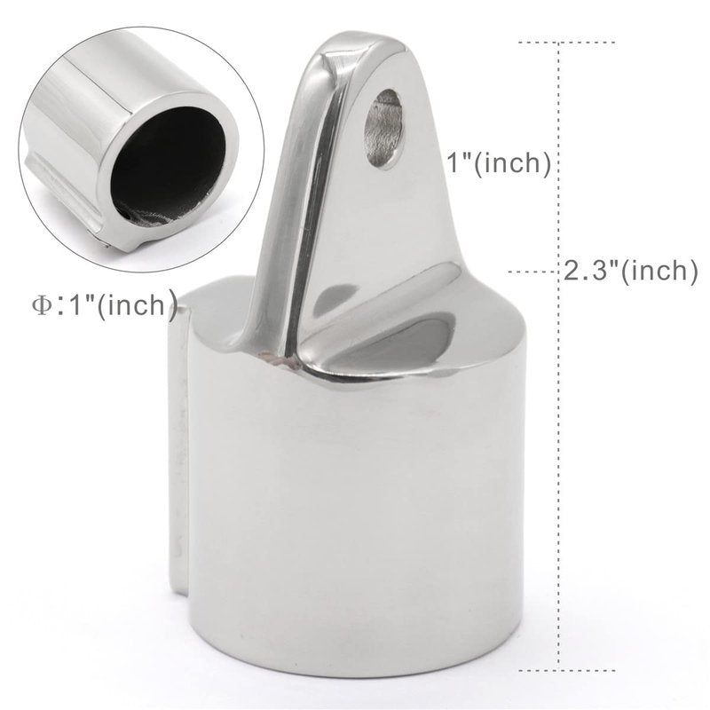 Marine Pair 316SS Heavy Duty Bimini Top Cap External Eye End Boat Fittings with Two Screws Hardware Fits 7/8" or 1" OD Round Tube (1" (25MM) 2PC)
