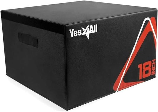 Yes4All Stackable Soft Plyo Box, Adjustable Plyometric Jump Box for Plyometric Exercises, HIIT, Conditioning - Black - 18"