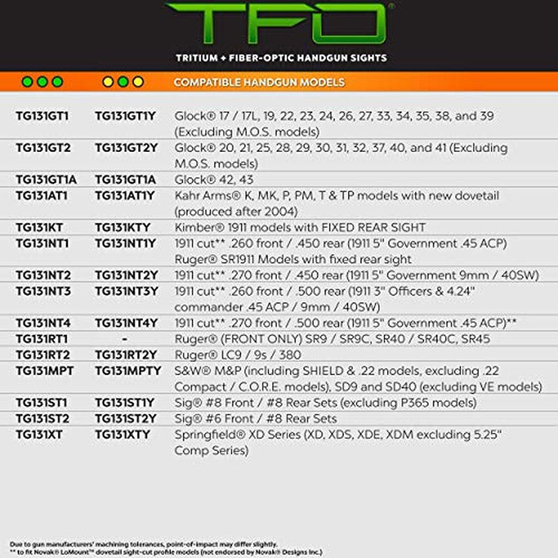 Truglo TFO Tritium & Fiber-Optic Handgun Sight, Durable Compact High-Visible Front & Rear Night Sight Set, Compatible with Sig Sauer Handguns