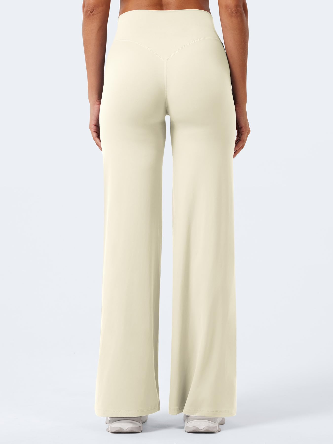 YEOREO Workout Straight Leggings 31.5" Thin Fleece Pants Apricot White S