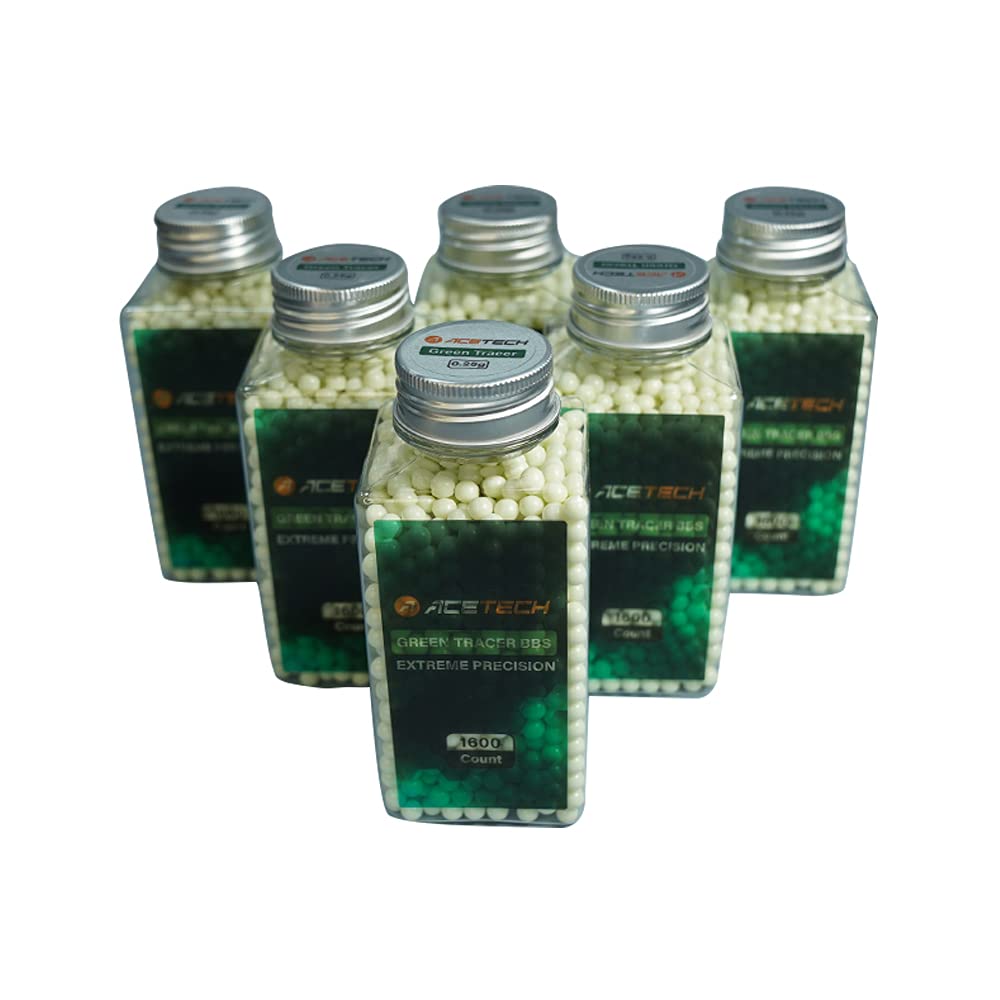 ACETECH Airsoft Tracer BB 6mm 9600 Count High Precision Polished Design (0.20g, Green)