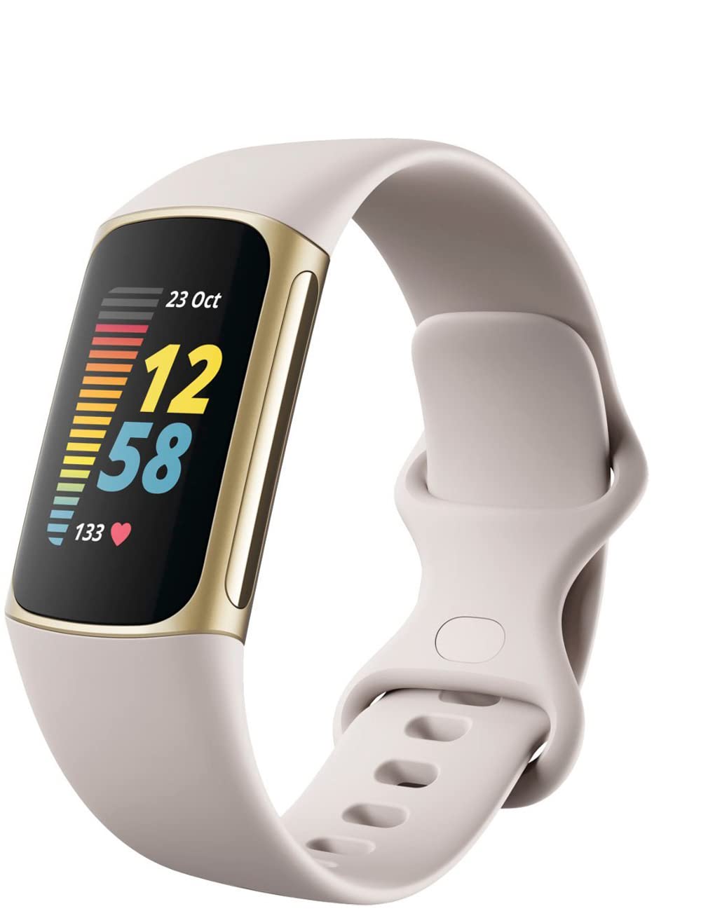 Fitbit Charge 5 Advanced Fitness & Health Tracker with Built-in GPS, Stress Management Tools, Sleep Tracking, 24/7 Heart Rate and More, One Size S & L Band, Lunar White/Soft Gold (Renewed)