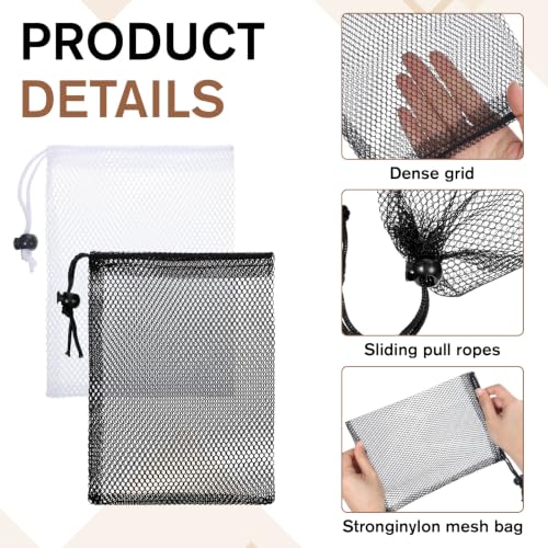 8 Pack Small Mesh Drawstring Bags - Breathable Polyester Storage & Travel Organizers