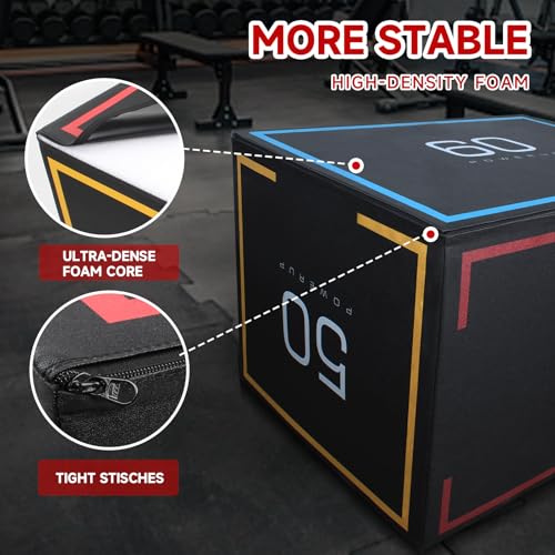 HUISHENG 3-in-1 20''x24''x30'' Dense Foam Plyometric Jump Box,Extra Firm Stable Box Jumps for Home Gym,Exercise Foam Plyo Box for Fitness Training-Step-Ups,Split Squats,Dips,Non-Slip Box Jump Cube,3 Sizes