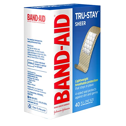 Band-Aid Brand Tru-Stay Sheer Strips Adhesive Bandages for First Aid and Wound Care, All One Size, 40 ct