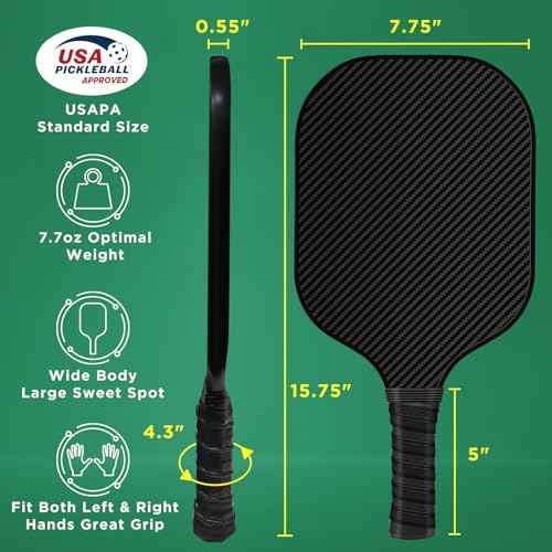 Carbon Fiber Pickleball Paddles, Anti-Slip Sweat-Absorbing Cushion Comfort Grip, 2 Paddles & 4 X-40 USAPA Standard Outdoor Pickleball (USAPA Approved for Tournament Play), 2 Grip Tapes, 1 Carry Bag