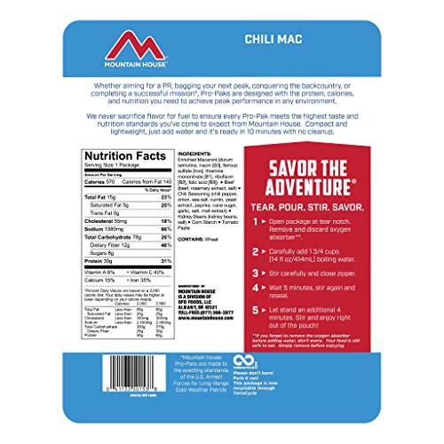 Mountain House Chili Mac Pro-Pak | Freeze Dried Backpacking & Camping Food | One Serving