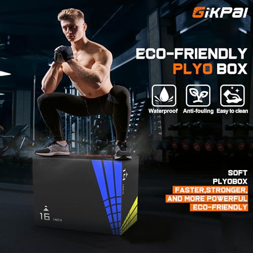 GIKPAL 3-in-1 Adjustable Plyo Box,Plyometric Jump Box with Heavy Duty High Density Foam Core and Anti-Slip Surface,Multiple Sizes,Perfect Box Jumps for Home Gym Fitness Enthusiasts,Up to 440lb Capacity (14"×16"×20"(21LB))