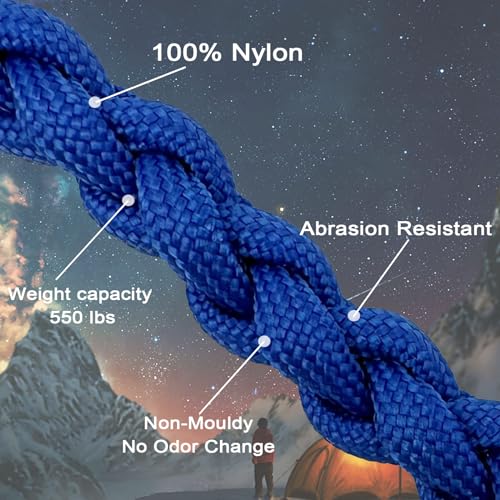 VVAAGG 550 Paracord 100FT - 4mm Lightweight and Durable Camping Rope, Tent Rope, 7 Strand Nylon Parachute Cord Rope (Blue)