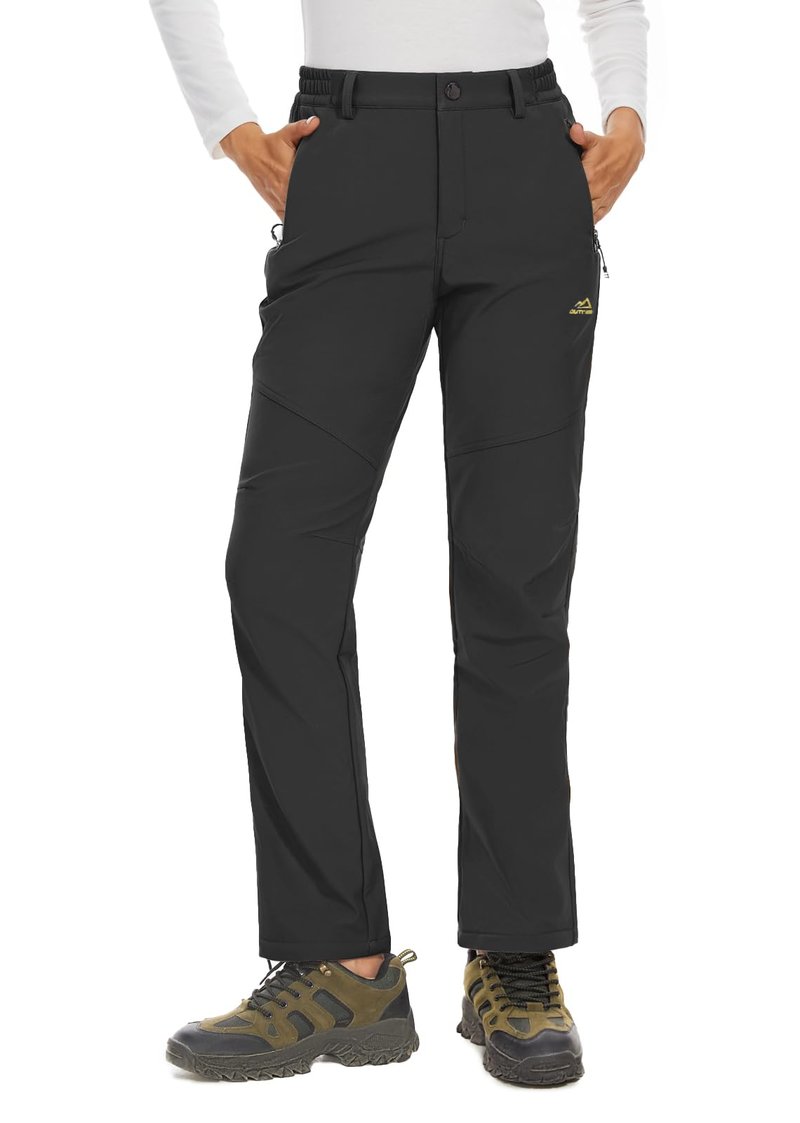 MAGCOMSEN Women's Fleece Lined Waterproof Insulated Snow Ski Pants Winter Warm Hiking Pants Outdoor Softshell Pure Black XL