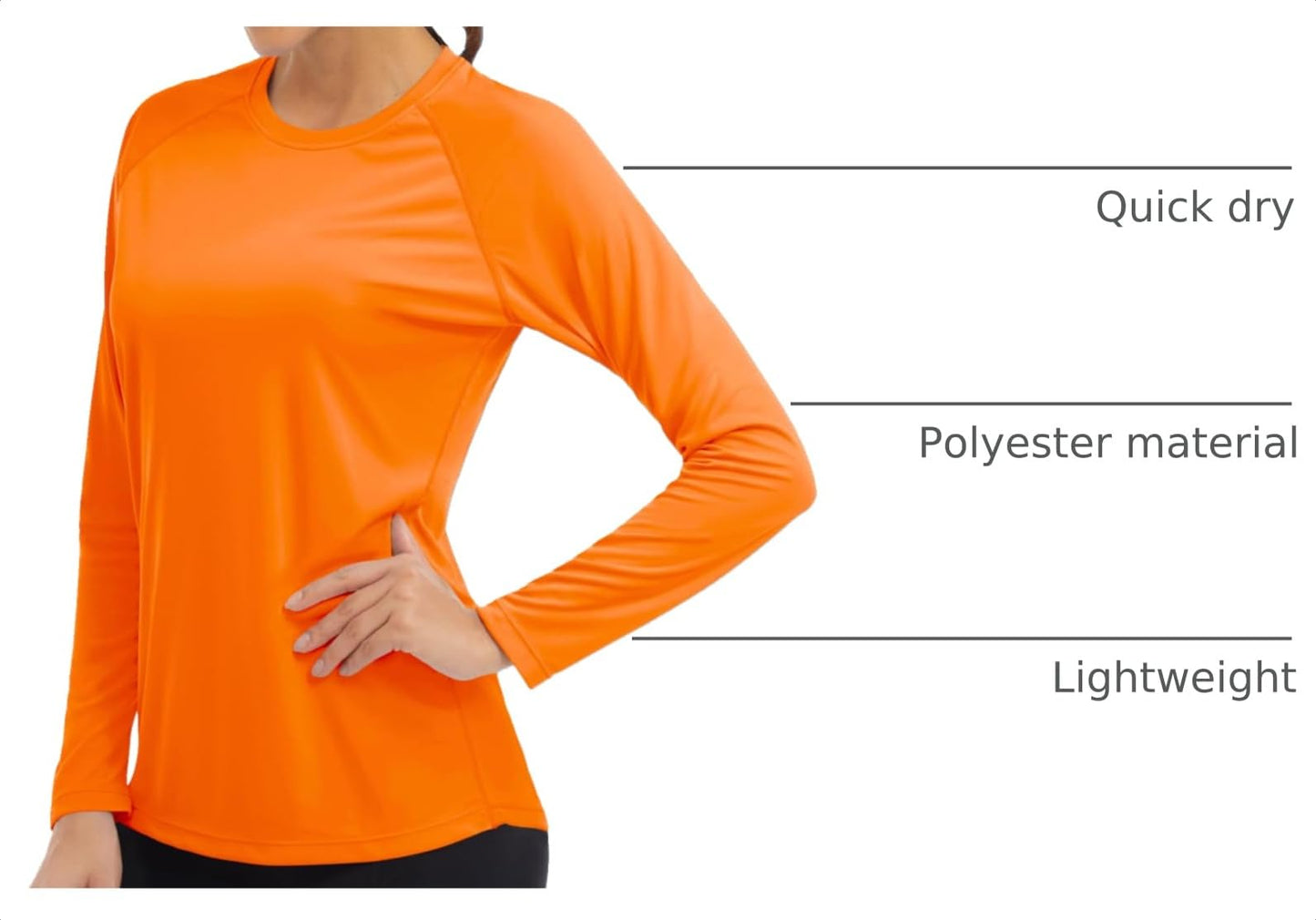 MAGCOMSEN Athletic Shirts Women Long Sleeve Shirts UV Shirts for Women Summer T Shirts for Women Workout Shirts Running Shirts Women Orange