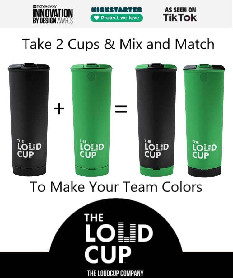 The LoudCup 20 oz Tumbler + Stadium Horn with Snap-Fit Lid (Raven Black) - Insulated Cup Reusable Water Bottle Coffee Travel Mug - Worlds Loudest Cup for Game Day