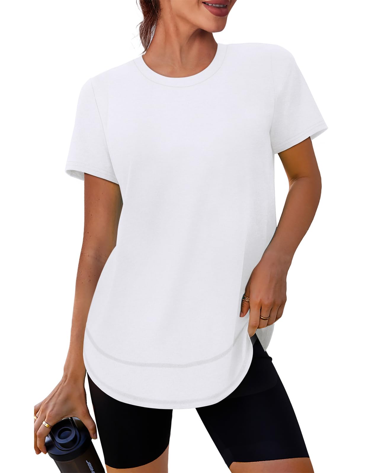 Spring Summer Tops for Women Short Sleeve Hiking Shirts Athleisure Golf Shirt Beach Fashion Curved Hem Loose Fit Blue XXL