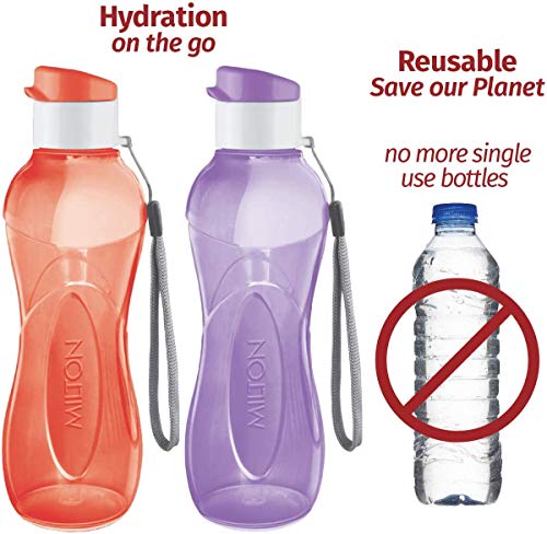 MILTON Water Bottle Kids Reusable Leakproof 12 Oz Plastic Wide Mouth Large Big Drink Bottle BPA & Leak Free with Handle Strap Carrier for Cycling Camping Hiking Gym Yoga (108 pack, 18 of each color)