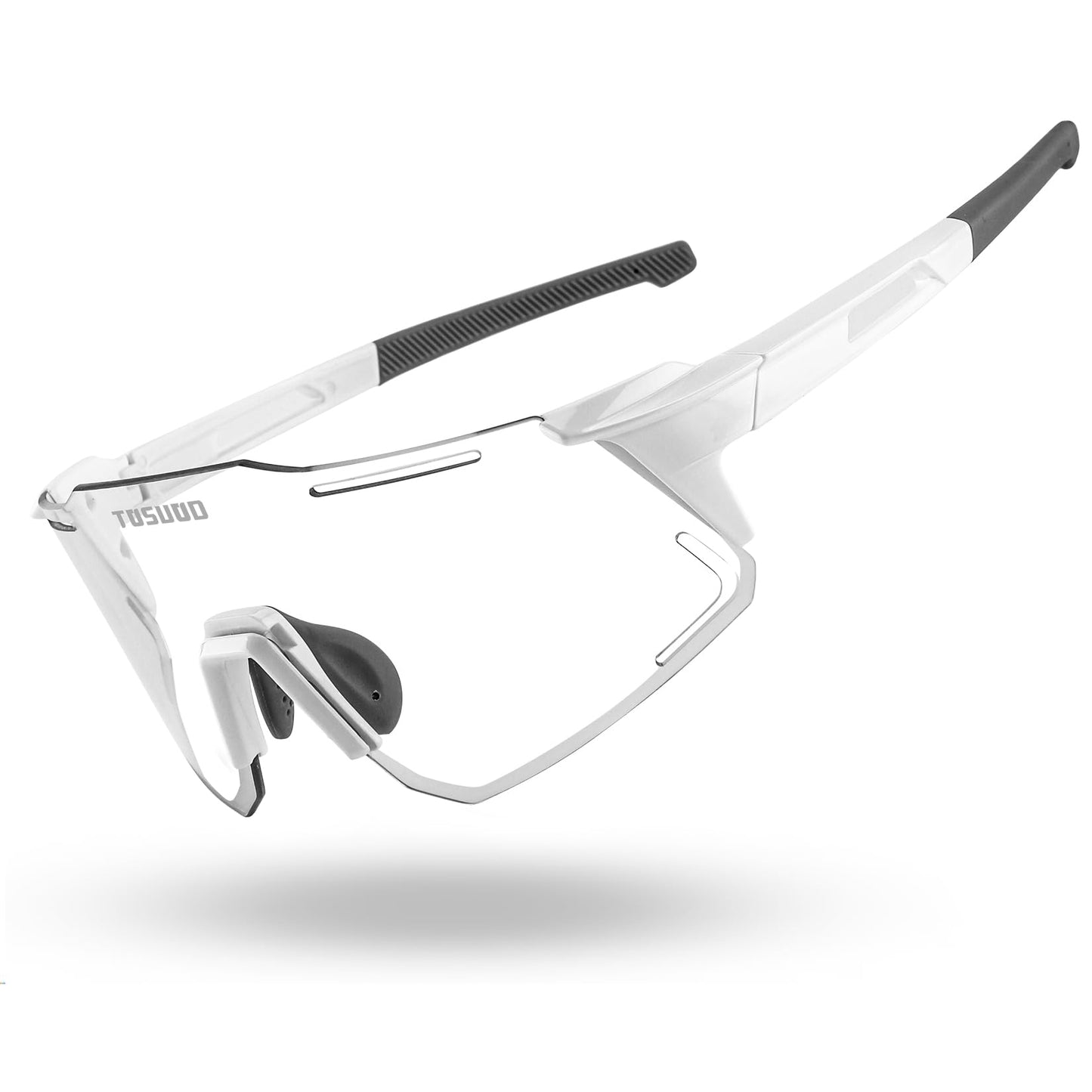 TOSUOD Fit Over Sunglasses for Cycling | Over Prescription Glasses | White Frame with Photochromic Lenses (Clear to Dark)