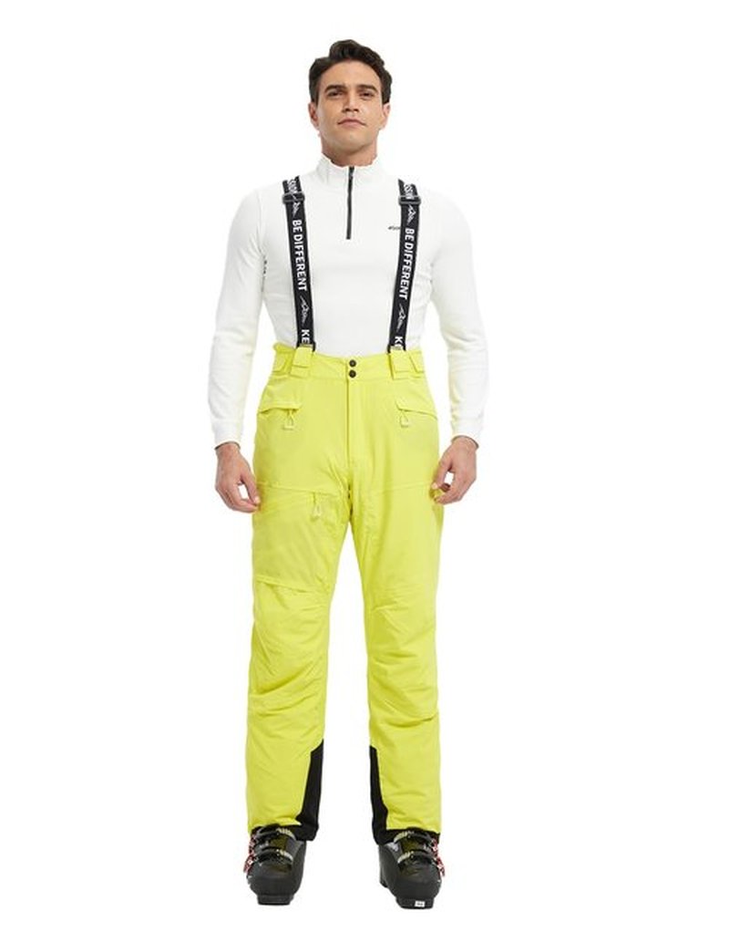 fit space Men's Ski Snow Pants Waterproof 15,000mm Removable Stretch Suspenders Insulated Winter Alpine Pants (Lemon,Large)