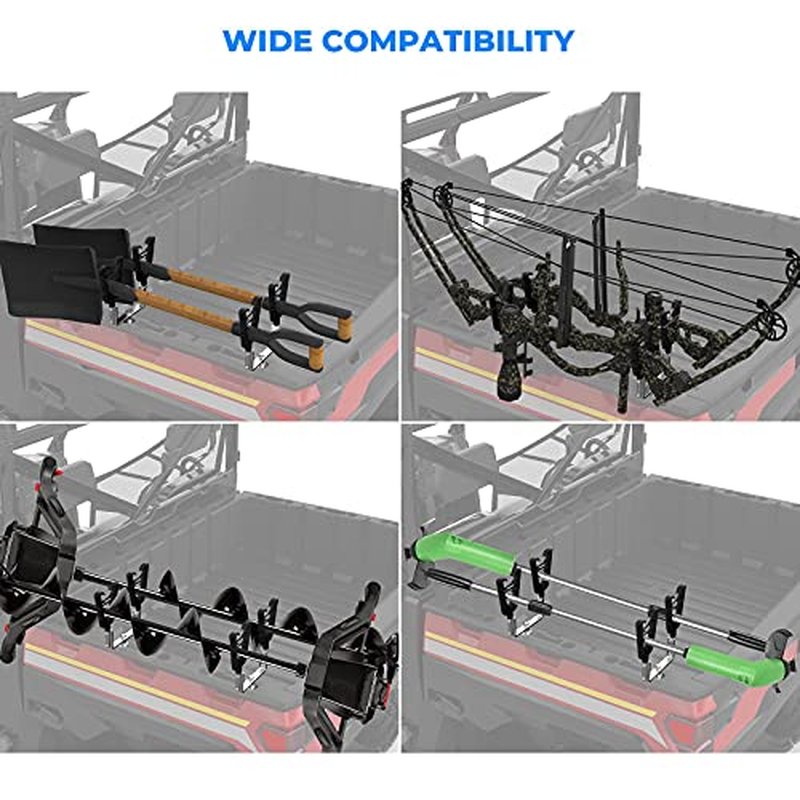 KEMIMOTO UTV Tool Rack, Hunting Tool Holder Rack Tool Mount Compatible with Polaris Ranger & General, Bow Holder Grips with Rubber Snubbers