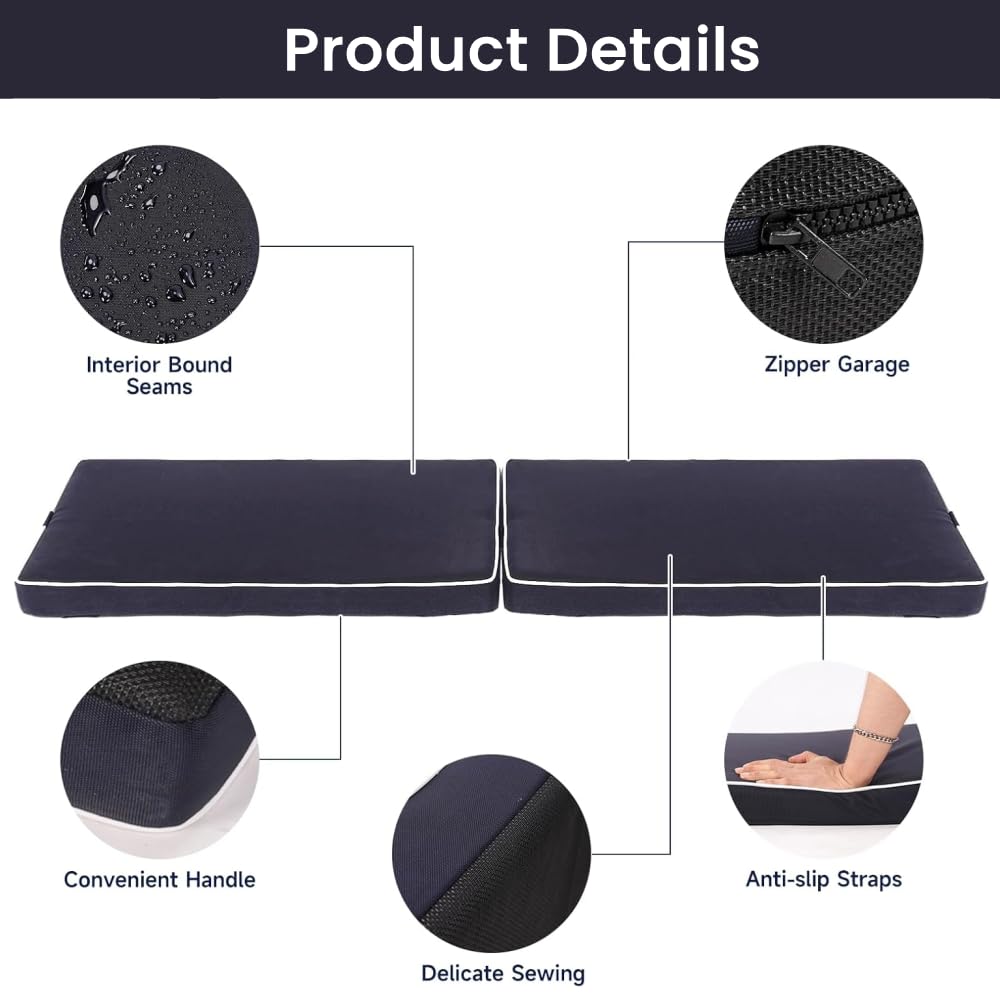 Boat Seat Cushion, Waterproof PU Leather Boat Bench/Seat Cushions, High Density Thick Sponge Bench Cushion, Removable Boat Seat Mat Soft(Length 56" x Width 15.6" x Height 2.8")