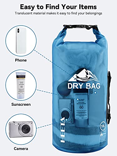 HEETA Waterproof Dry Bag for Women Men, Roll Top Lightweight Dry Storage Bag Backpack with Phone Case for Travel, Swimming, Boating, Kayaking, Camping and Beach, Transparent Blue 5L