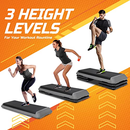 ZENY 43'' Exercise Aerobic Step Platform Adjustable Fitness Stepper with 4 Detachable Risers Fitness Workout Stepper for Home Gym Cardio Strength & Training (Grey)