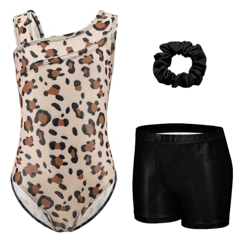 Zaclotre Girls 10-11 Years Leotard with Sparkly Dance Unitard & Gym Shorts - Brown Leopard