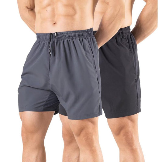 Gaglg Men's 5" Running Shorts 2 Pack Quick Dry Athletic Workout Gym Shorts with Zipper Pockets Black/Dark Grey,Small
