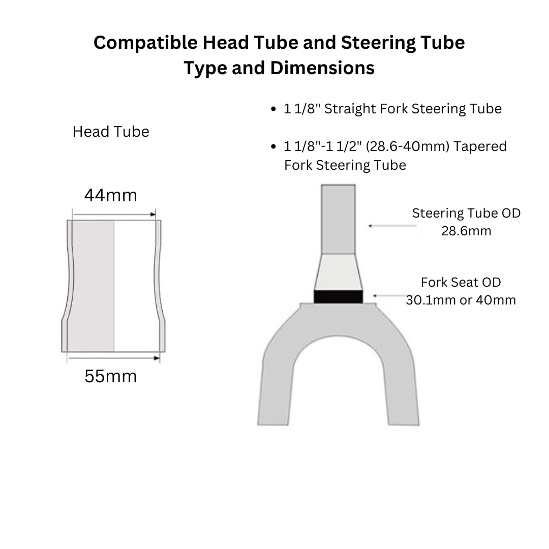 Juscycling 44/55mm Bike Headset, ZS44 / ZS55 (Zero Stack), with Sealed Bearings for Straight and Tapered Fork Steering Tube (Black)