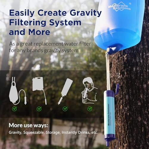 Membrane Solutions Personal Water Filter, Survival Filtration Straw Portable Gear, Emergency Preparedness, Supply for Drinking Hiking Camping Travel Hunting Fishing Team Family Outing (Blue, 1 Pack)