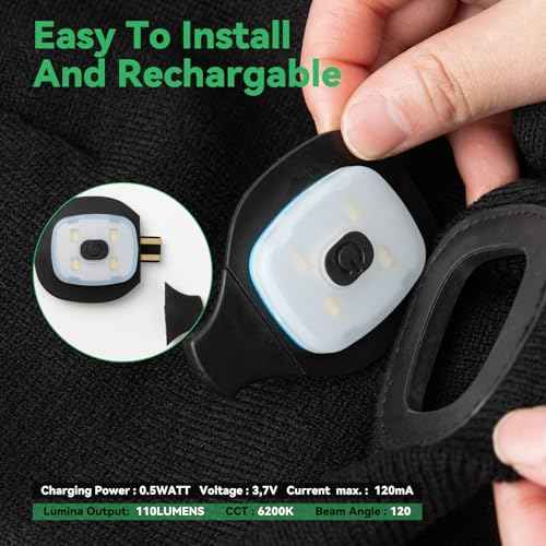 Gifts for Him, USB Rechargeable LED Headlamp Beanie, Birthday Gifts for Men, Cool Gadget Gifts for Women, Gifts for Men, Black