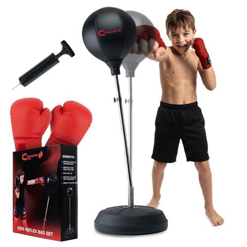 Champs MMA Punching Bag for Kids with Stand | Freestanding Reflex Bag Dummy | Adjustable Height Punch Bag Stand with Gloves – Exercise Equipment for Agility, Hand-Eye Coordination Workout Kit
