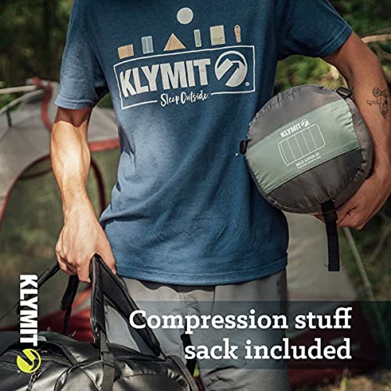 Klymit Wild Aspen Lightweight Rectangle Sleeping Bag, 20¡ÆF Sleeping Bag for Camping, Hiking, and Backpacking in Cold Weather, Green