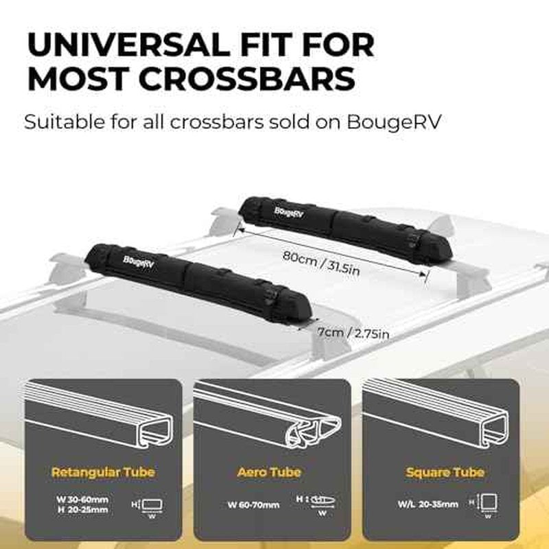 BougeRV 2.0 Soft Roof Rack Pads for Crossbars Protective, Water-Resistant Pads Surfboard Car Rack SUP Kayak Canoe Ladder Luggage Carrier, Universal for Cross Bars, Include 2 Endless Ratchet Straps