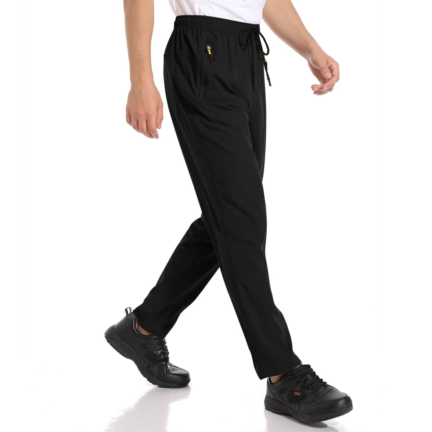 TOKSKS Men's Athletic Pants Lightweight Hiking Pants Quick-Dry Stretch Waist Zipper Pockets Sweatpants for Gym Workout Casual Black-M