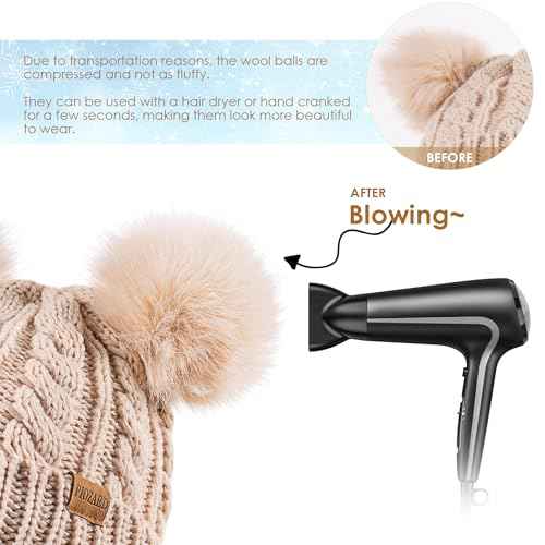 Women's Winter Hat Soft Knit Beanie with Faux Fur Pom Hat with Warm Fleece Lining Skull Cap for Women