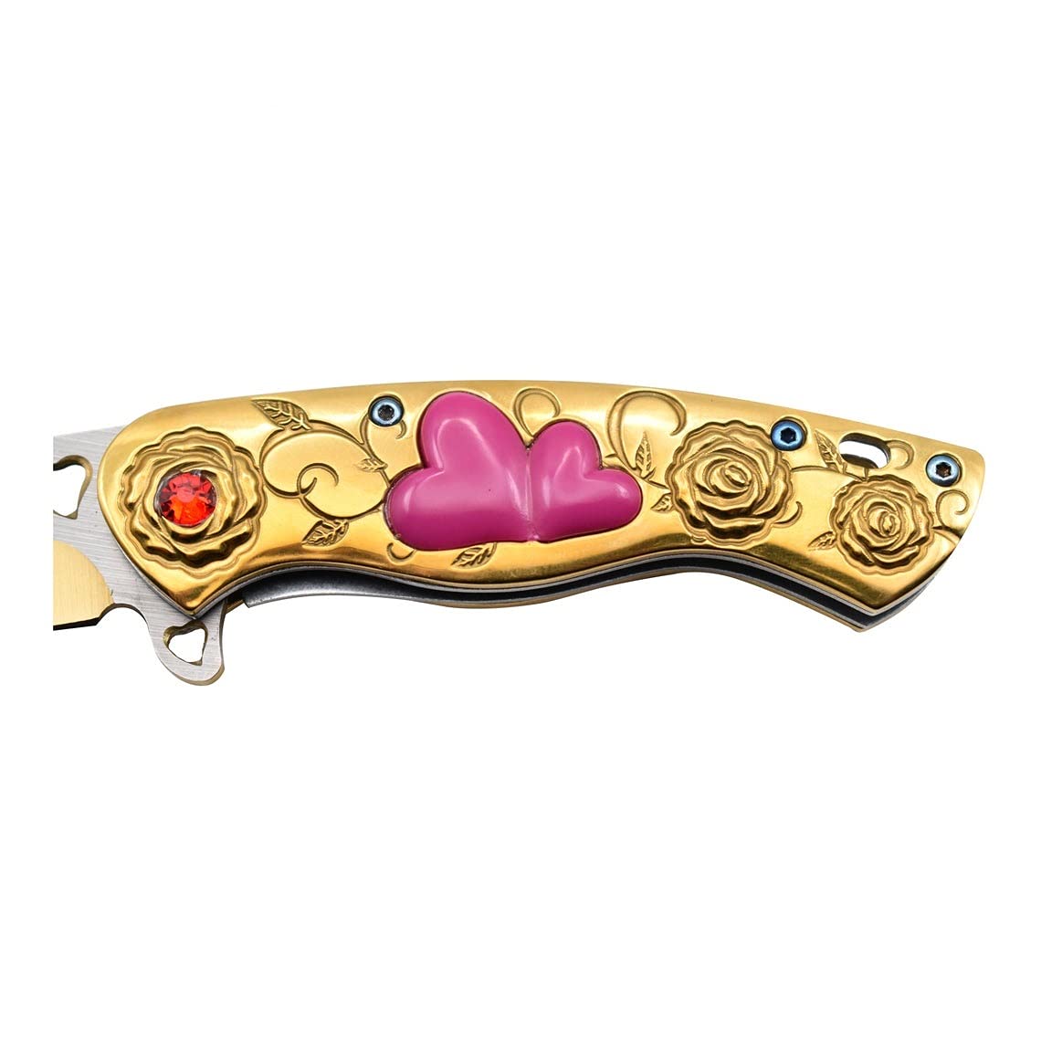 Snake Eye Tactical 7" Cupid Heart Ladies Valentines day Pocket Knife with LOVE Pocket Clip Included (Gold)