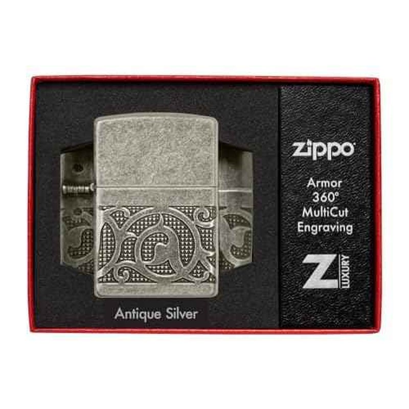 Zippo Pattern Armor Antique Silver Pocket Lighter