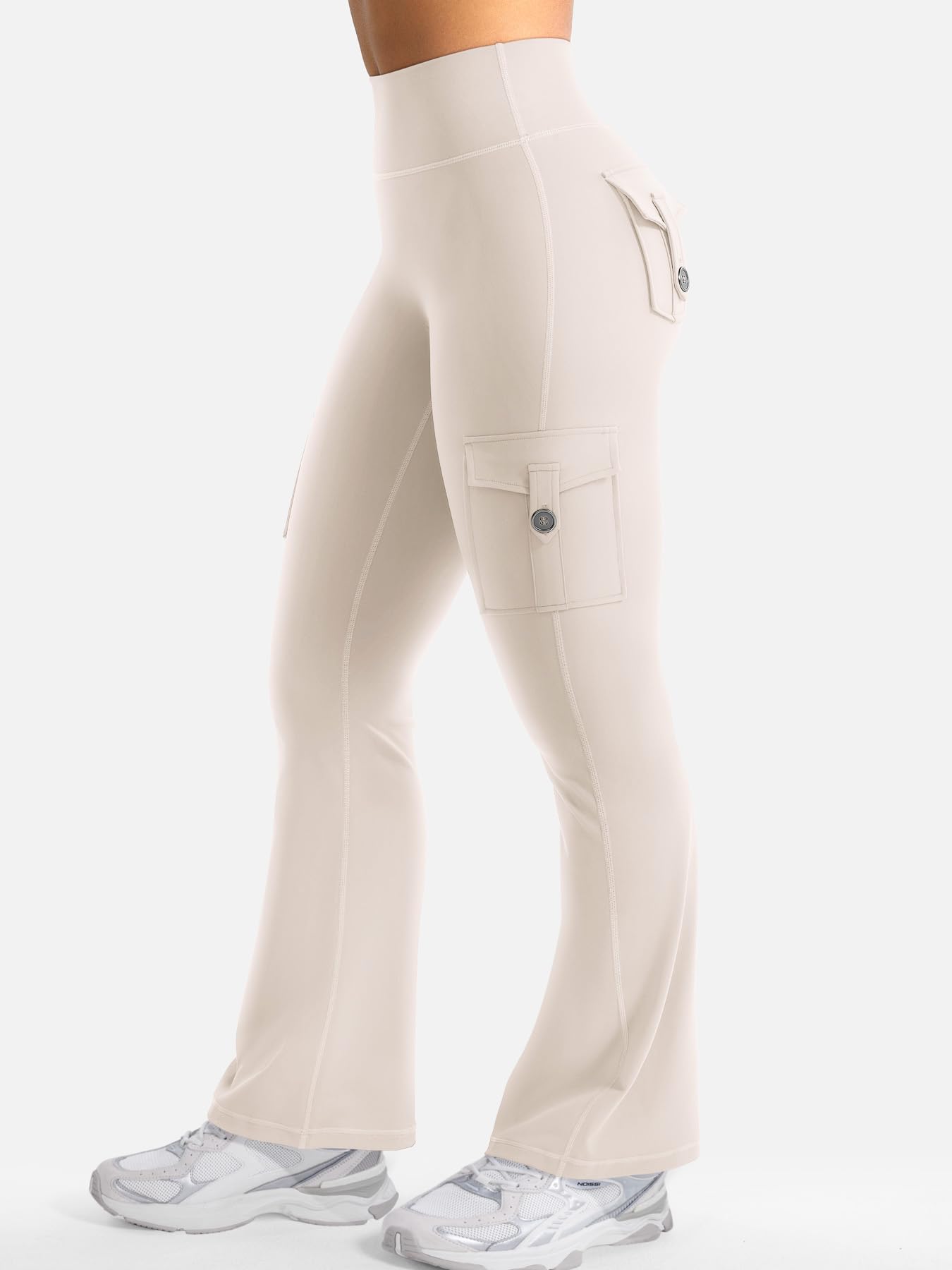 YEOREO CoreFlex Women Workout Flare Leggings with Pockets Scrunch Cargo Gym Yoga Leggings Light Khaki XXL
