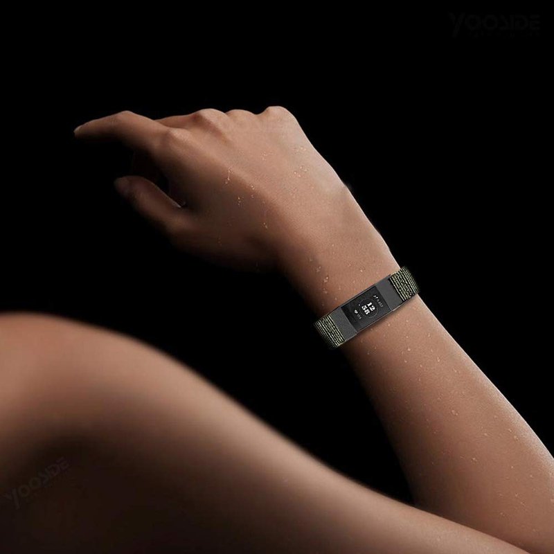 YOOSIDE Nylon Band for Fitbit Charge 4/Charge 3, NOTA Woven Strap with Stainless Steel Ring (Green)