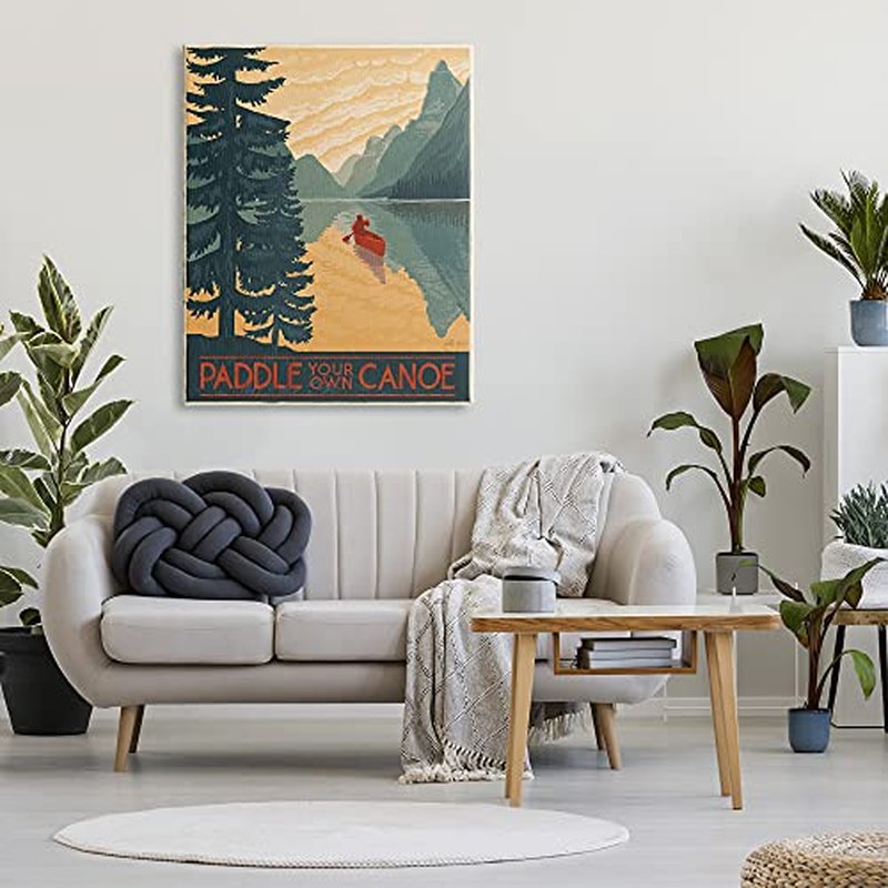 Stupell Industries Paddle Your Own Canoe Phrase Mountain Lake Adventure, Designed by Janelle Penner, 36 x 48, Canvas Wall Art