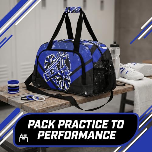 YYTBOD Cheerleader Duffel Bag Set Blue with Makeup Bag & Bow Keychain