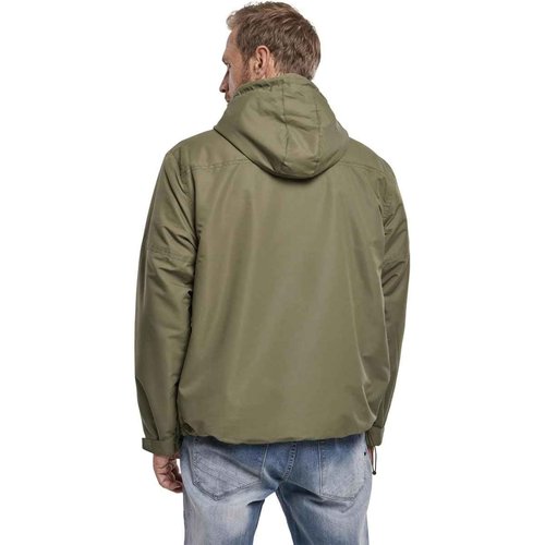 Brandit Individual Wear Men's Fleece-Lined Quarter Zip Windbreaker Pullover - Lightweight Weatherproof Casual Outdoor Jacket, Olive, X-Large