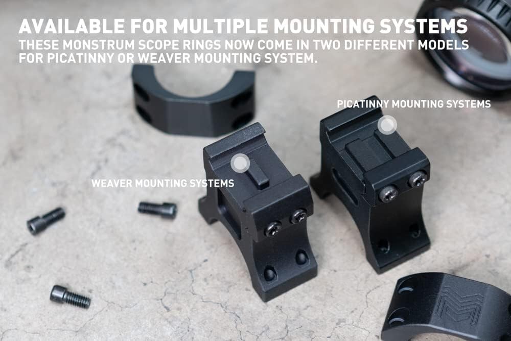 Monstrum Precision Picatinny Scope Rings - 1 Inch Diameter for Secure Mounting