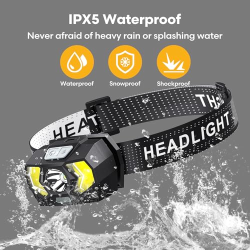 Eirnvop Headlamp 2 Pack,1500 Lumen Bright LED Head Lamp with 7 Modes, Head Lights for Forehead with Red Light, IPX5 Waterproof Head Light for Adults and Kids Camping Running, 6AAA Batteries Included